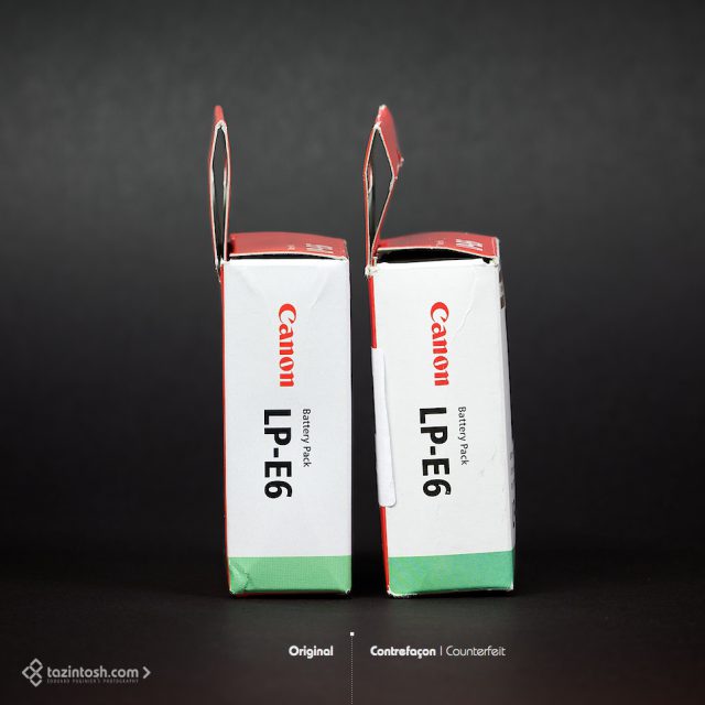 Canon LP-E6 • Côté gauche des boîtes